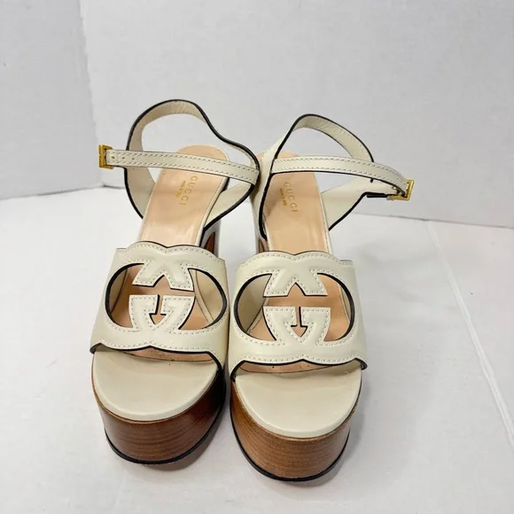Gucci interlocking G cut out Platform Leather Heels Size 38 - Picture 5 of 13